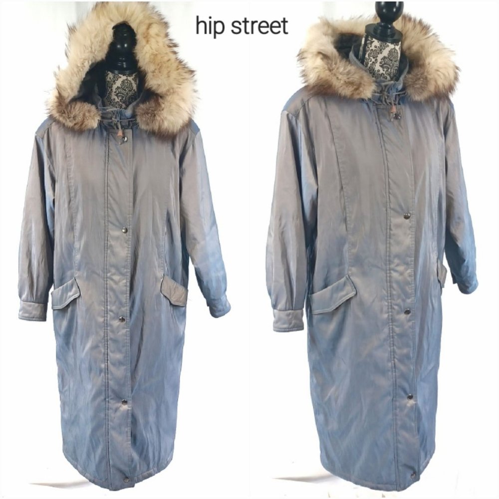 FORECASTER OF BOSTON Coat Fox Fur Hood Iridescent Long All Weather S
